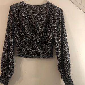 Shein polka dot peasant top Vneck smock waist